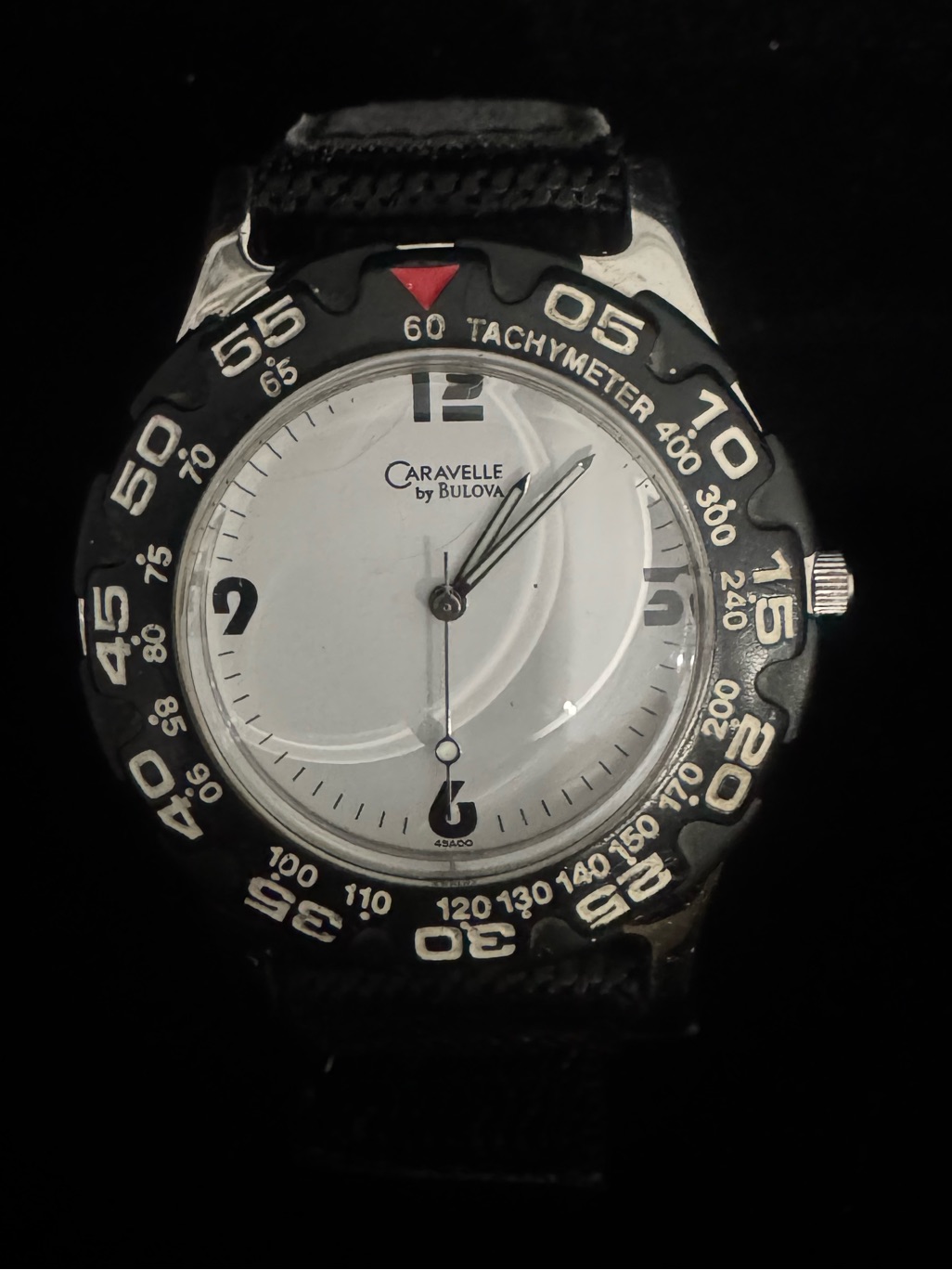 Caravelle By Bulova Mens Tachymeter Sport Watch  White Dial Black Bezel